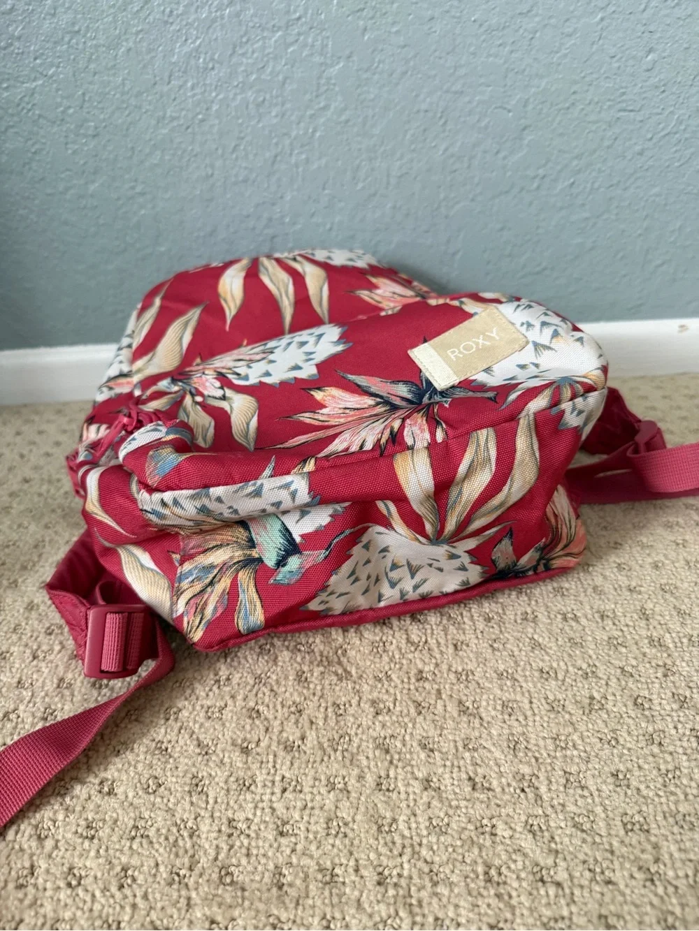 Roxy Floral Raspberry Mini Backpack Purse Hawaiian Floral Print